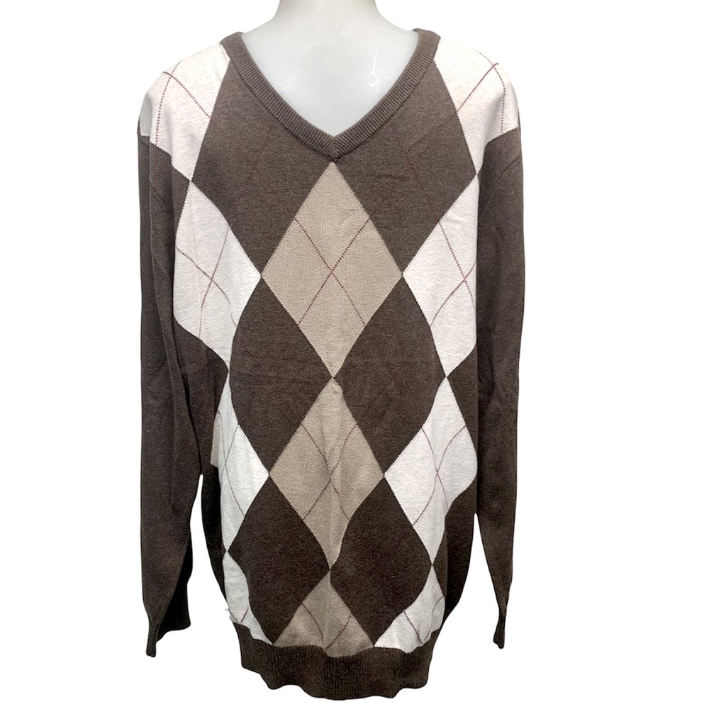 OLD NAVY Sweater Argyle Classic V-Neck Crewneck Top XL Eclectic Grandpa